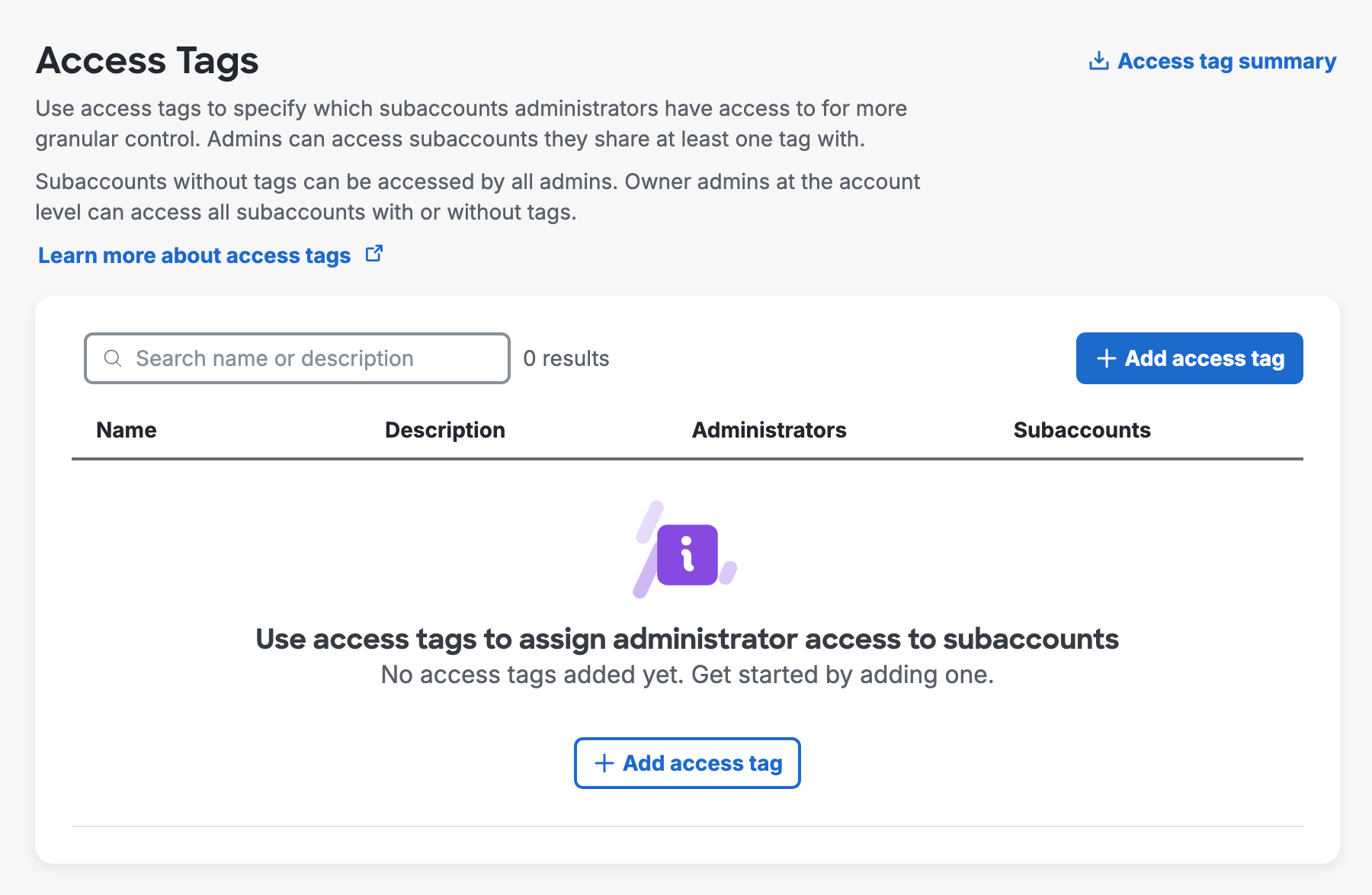 Access Tags Page