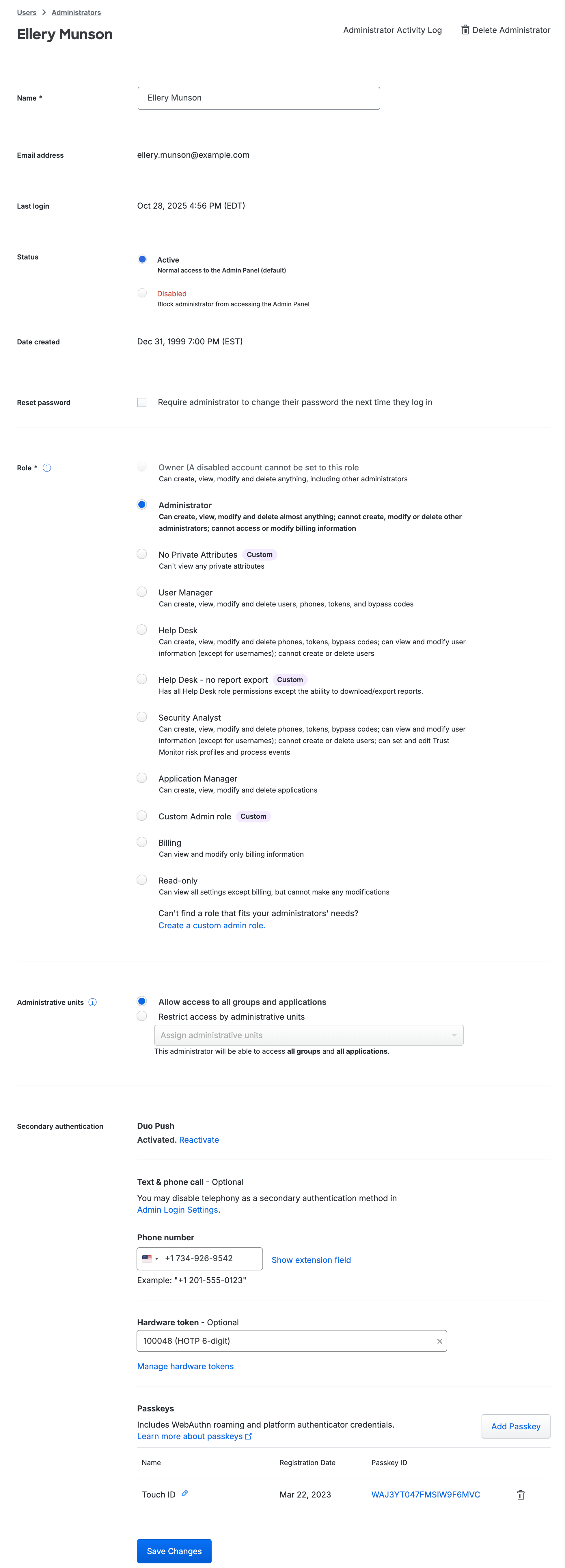 Admin User Details