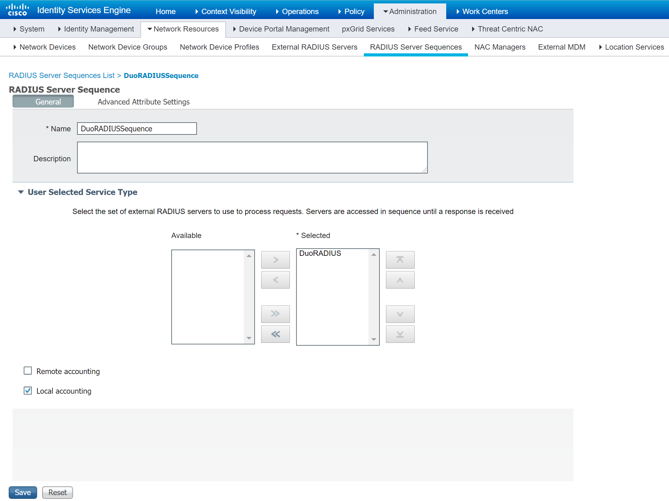 ISE RADIUS Server Sequence