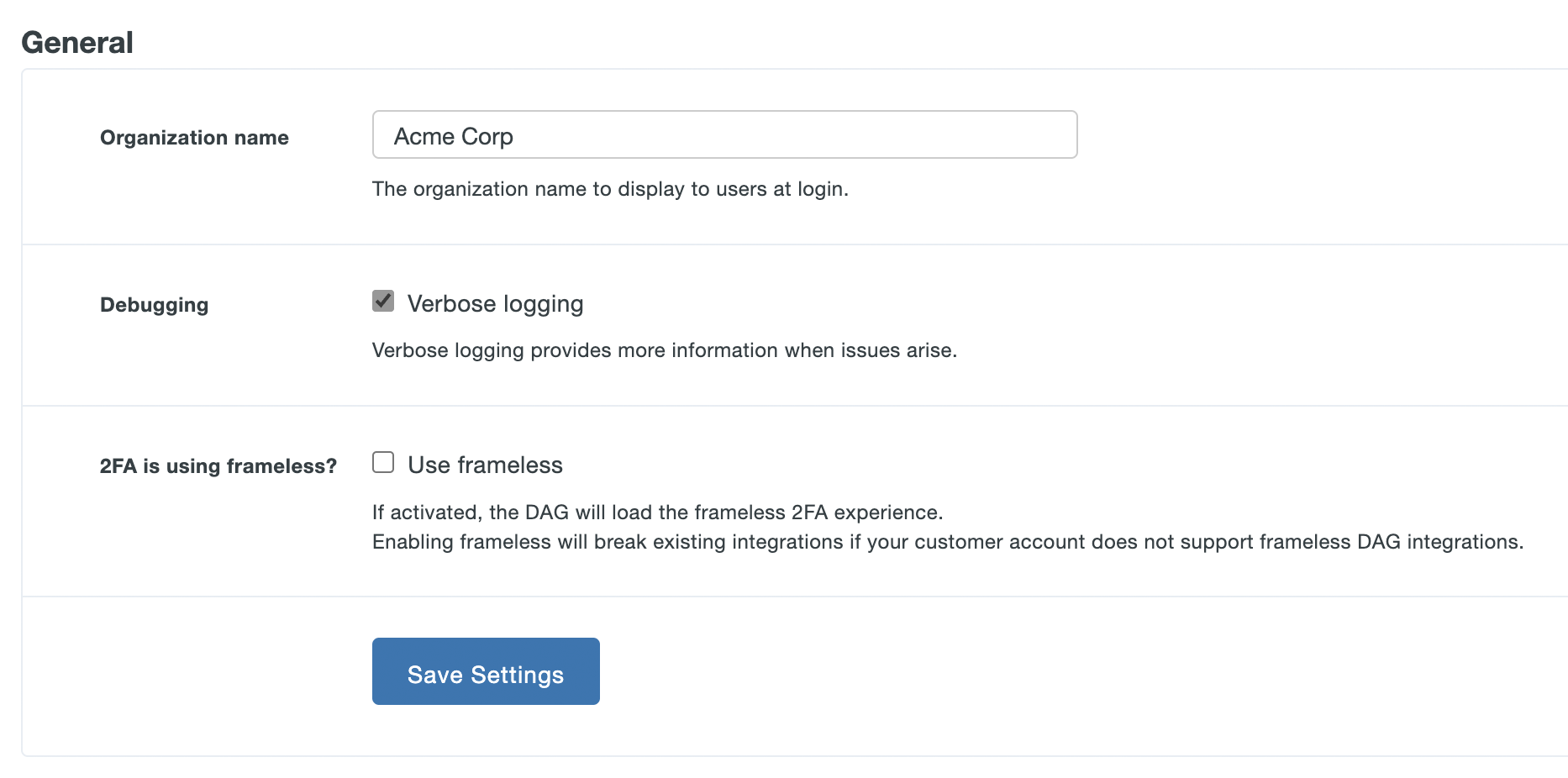 DAG General Settings