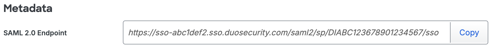 Duo EHS Insight SAML 2.0 Endpoint Field