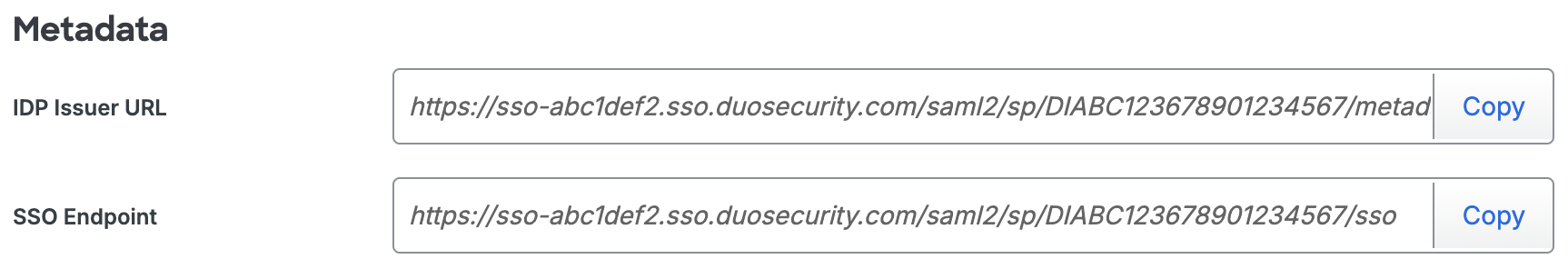 Duo IDrive e2 Metadata URLs