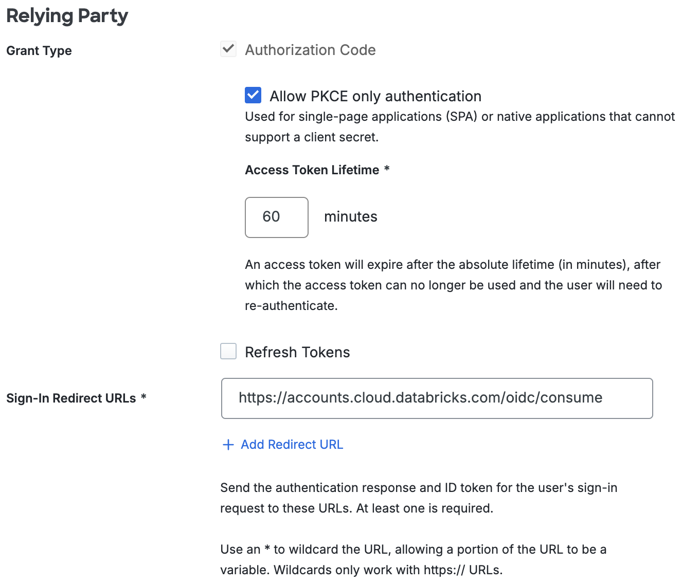 Duo Databricks Relying Party Section