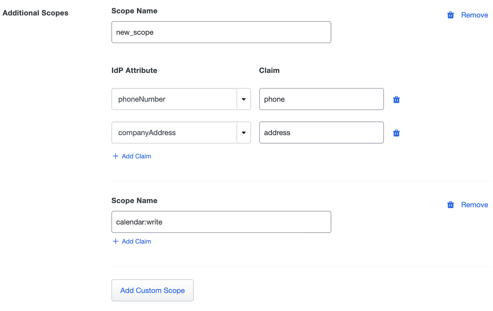Configure default scopes and claims