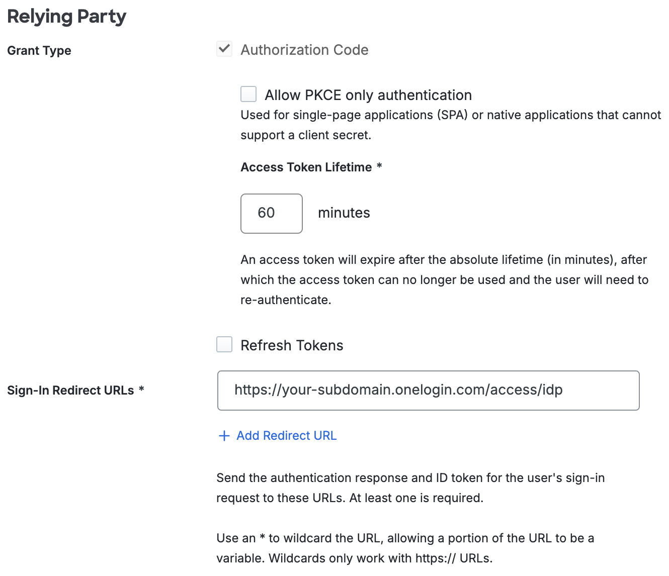 Duo One Identity OneLogin Relying Party Section