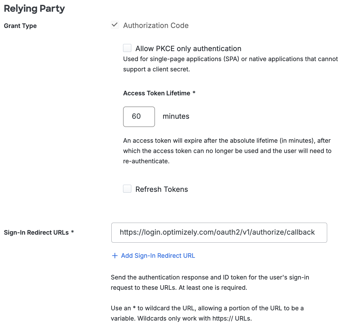 Duo Optimizely Relying Party Section