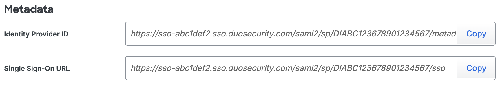 Duo xMatters Metadata URLs